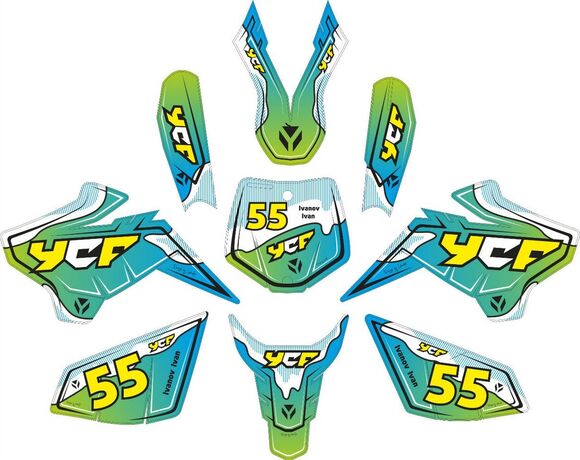 Наклейки на пластик (комплект) YCF RS зеленый (2013) pitbikemarket.ru