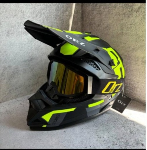 Шлем кроссовый ORZ, Черный/Серый/Желтый, M (в комплекте с очками 100%) pitbikemarket.ru